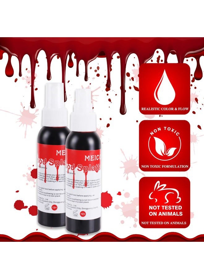MEICOLY طقم مكياج SFX شمع الندوب، رذاذ دم مزيف (2.1 أونصة) تأثيرات خاصة للهالوين لنمذجة الجروح شمع الجلد (1.67 أونصة) مع ملعقة، إسفنجة سوداء، جل دم متجمد (1.06 أونصة)، 5 مل زيت خروع - Image 4