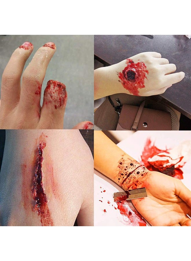 MEICOLY طقم مكياج SFX شمع الندوب، رذاذ دم مزيف (2.1 أونصة) تأثيرات خاصة للهالوين لنمذجة الجروح شمع الجلد (1.67 أونصة) مع ملعقة، إسفنجة سوداء، جل دم متجمد (1.06 أونصة)، 5 مل زيت خروع - Image 2