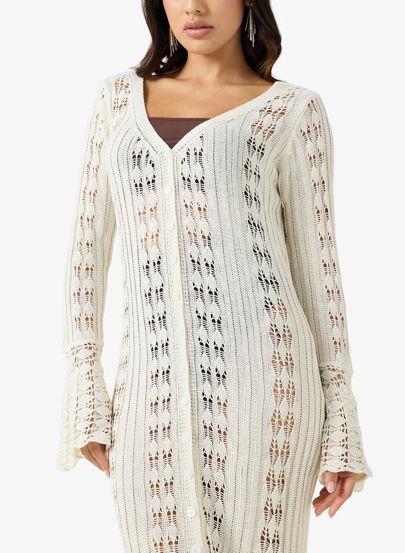 Ginger  V Neck Crochet Beach Dress with Slit for Women | Best Price UAE
