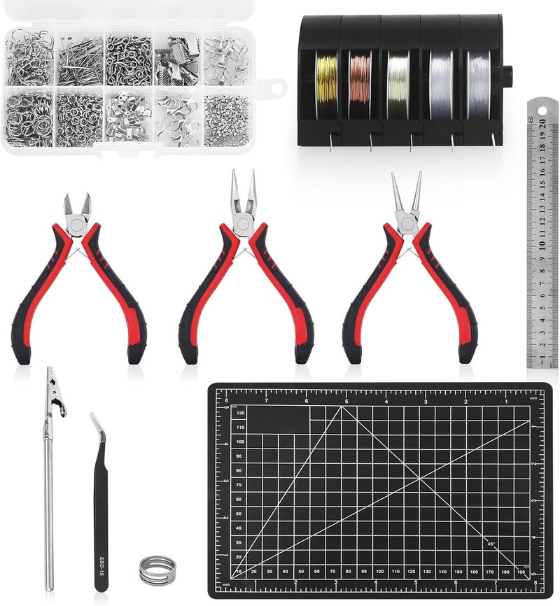 NEWACALOX Jewelry Pliers Making Tools Set, Mini Jeweler Pliers for Adults with Beading Wire Kit, Bracelet Helper, Craft Earring Accessories for Jewelry Making Supplies DIY Hobby Repair - Image 1