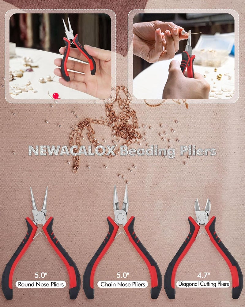 NEWACALOX Jewelry Pliers Making Tools Set, Mini Jeweler Pliers for Adults with Beading Wire Kit, Bracelet Helper, Craft Earring Accessories for Jewelry Making Supplies DIY Hobby Repair - Image 2