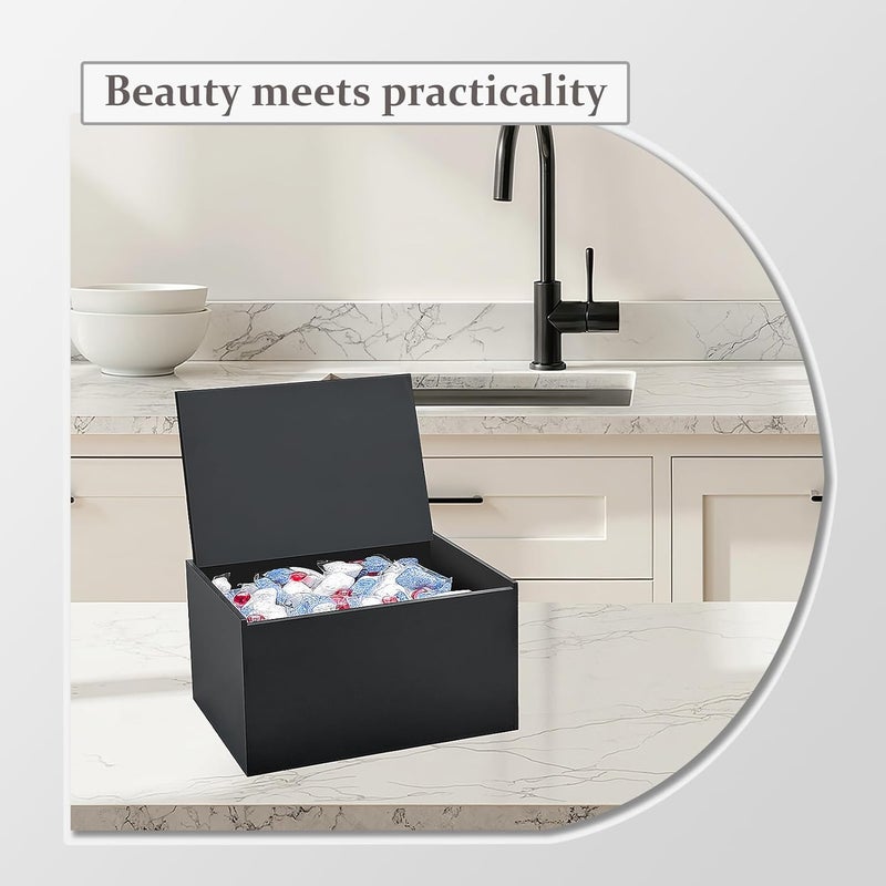 Bigfety Dishwasher Pod Holder Acrylic with Hinged Lid, Modern Style Dishwasher Cleaner Tablets Container Box for Detergent, Black - Image 3