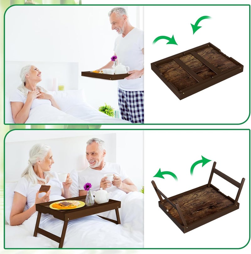 promitop Bamboo Breakfast Tray with Foldable Legs & Detachable Stand | Ergonomic Handle | Portable Bed Tray for Eating, Working, Laptop, Tablet, and Phone（Vintage Walnut） - Image 5