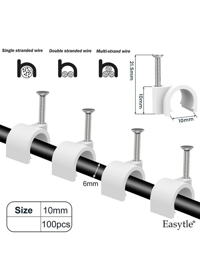 Easytle Cable Clips 10mm Nail in Cable Holder Clip 100 Pcs Wire Clips Speaker Tacks for Cords Coax Clamps Ethernet Cord Tacks RG6 RG59 CAT6 RJ45 Wall Wire Organizer  - Image 3