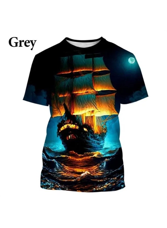 Sailing Ship Pattern T-Shirt For Men Women Ocean Planet 3D Print Tees Summer Loose Short Sleeves T Shirts O-Neck Tops - Image 1