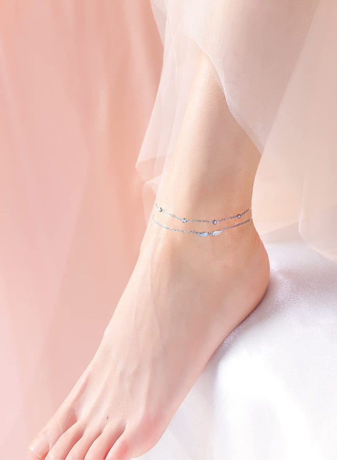 Ladytree Angel Wings Anklet Sterling Silver Adjustable Beaded Feather Wings Charm Multilayer Layered Foot Ankle Bracelet Beach Jewelry Anklets for Women,9+1" - Image 3
