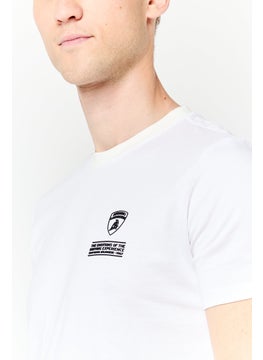LAMBORGHINI Men Crew Neck Short Sleeves Brand Logo T-Shirt, White  - Image 3
