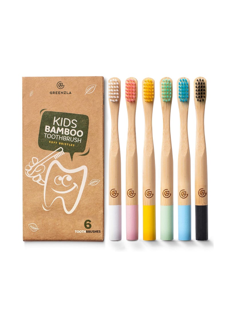 GREENZLA GREENZLA Kids Bamboo Toothbrushes (6 Pack) BPA Free Soft Bristles Eco-Friendly, Natural Toothbrush Set Biodegradable & Compostable Charcoal Wooden  - Image 1