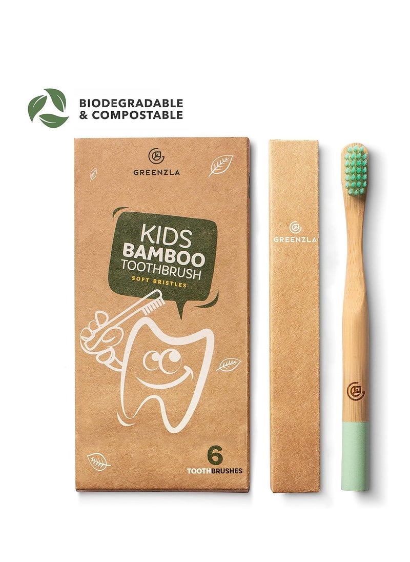 GREENZLA GREENZLA Kids Bamboo Toothbrushes (6 Pack) BPA Free Soft Bristles Eco-Friendly, Natural Toothbrush Set Biodegradable & Compostable Charcoal Wooden  - Image 2