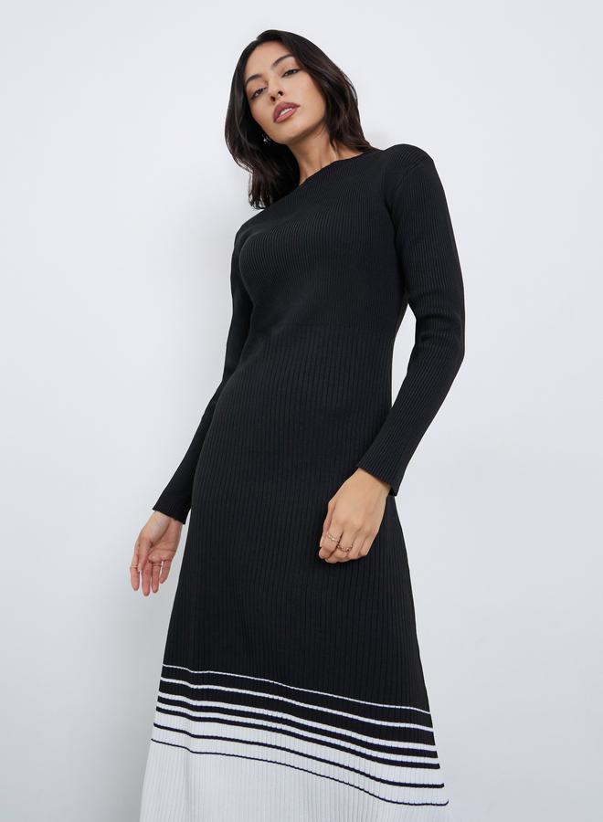 ستايلي فستان ميدي سويتر بنمط كتل الالوان مع أكمام طويلة - Image 3