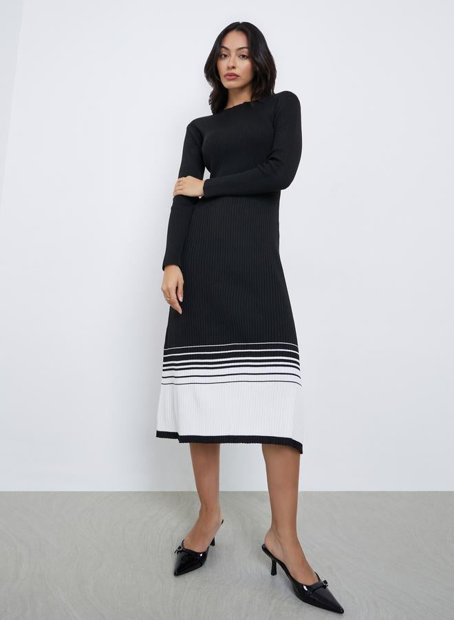 ستايلي فستان ميدي سويتر بنمط كتل الالوان مع أكمام طويلة - Image 2