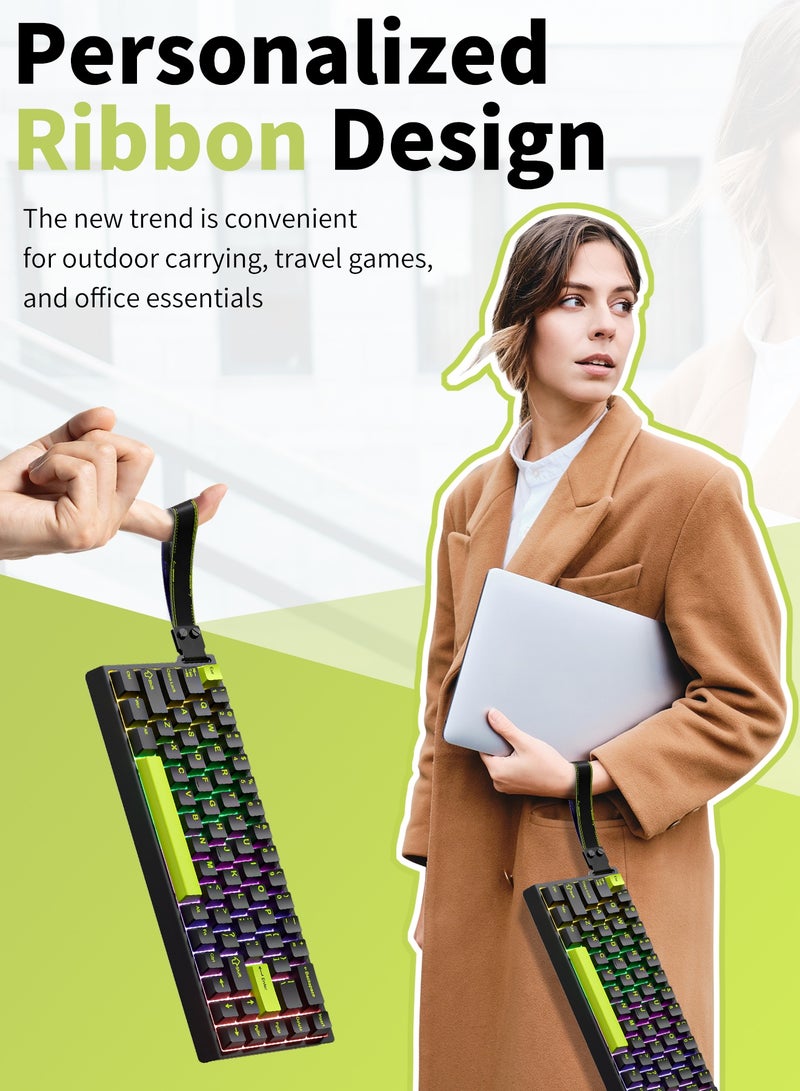 ARCHAEOPTERYX Mechanical Gaming Keyboard with Rainbow LED RGB Backlighting, Sleeve Pluggable Keys,gaming keyboard, Wired USB Keyboard 68 Keys gaming keyboard - black-green - Image 2