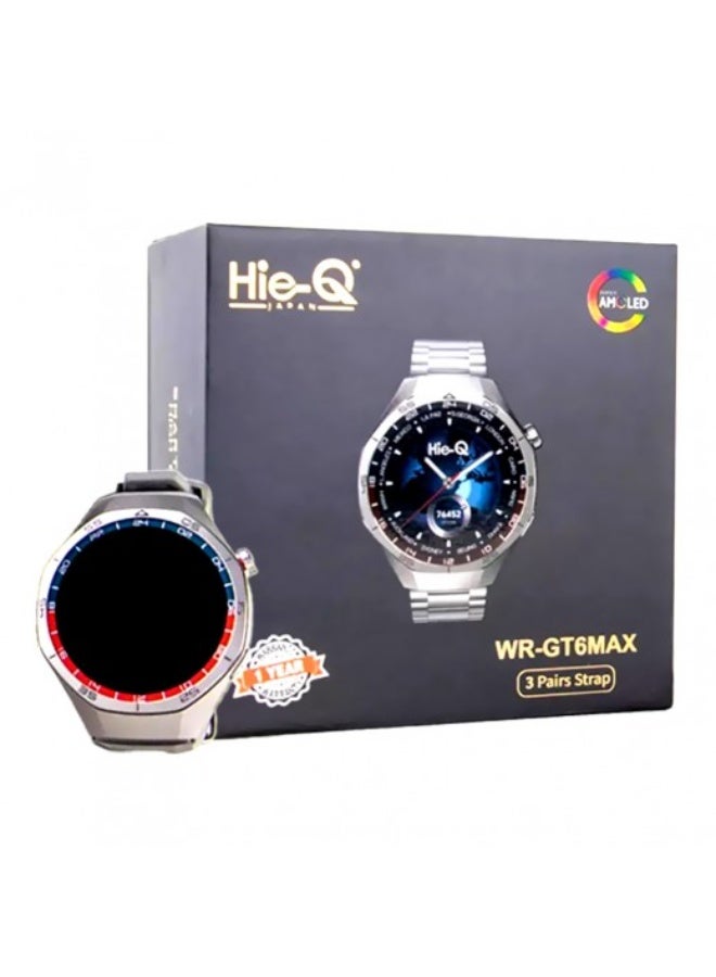 Hie-Q WR-GT6 Max Smart Watch with 3 Straps, HD Full Touch Display, Bluetooth Calling, Heart Rate Monitor, Sleep Tracking, Fitness Tracker, Waterproof Build, Long Battery Life, Multi-Sport Modes