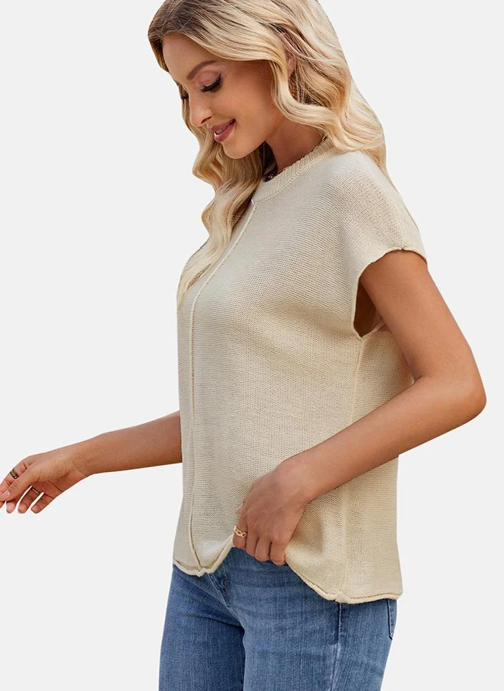 YUNIQEE Beige Round Neck Plain Top