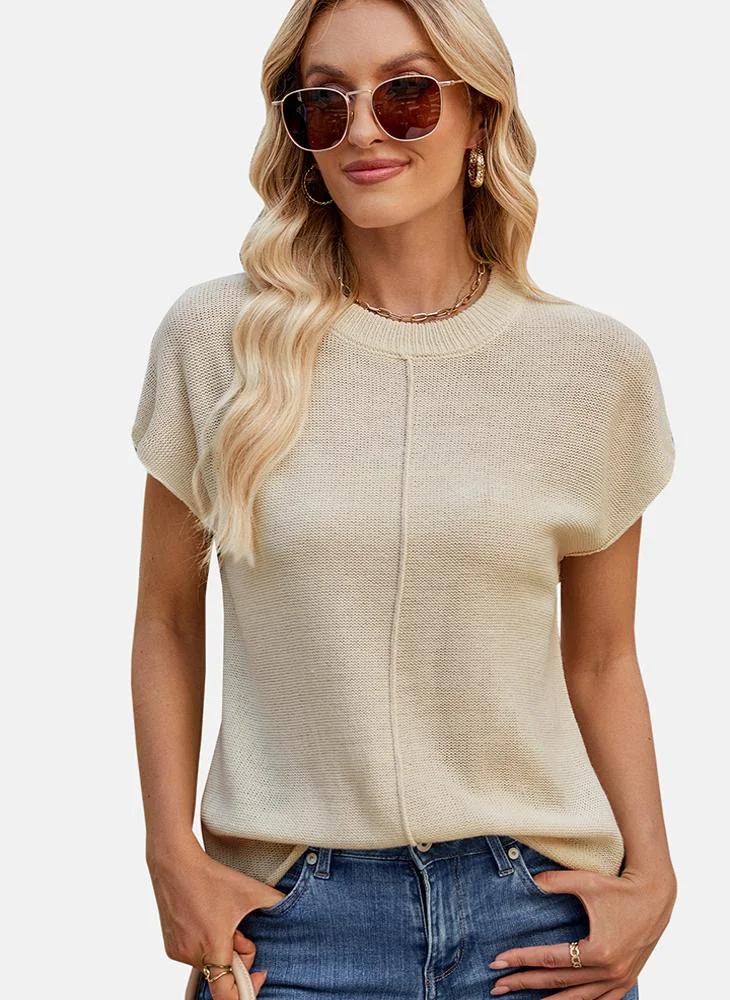 YUNIQEE Beige Round Neck Plain Top