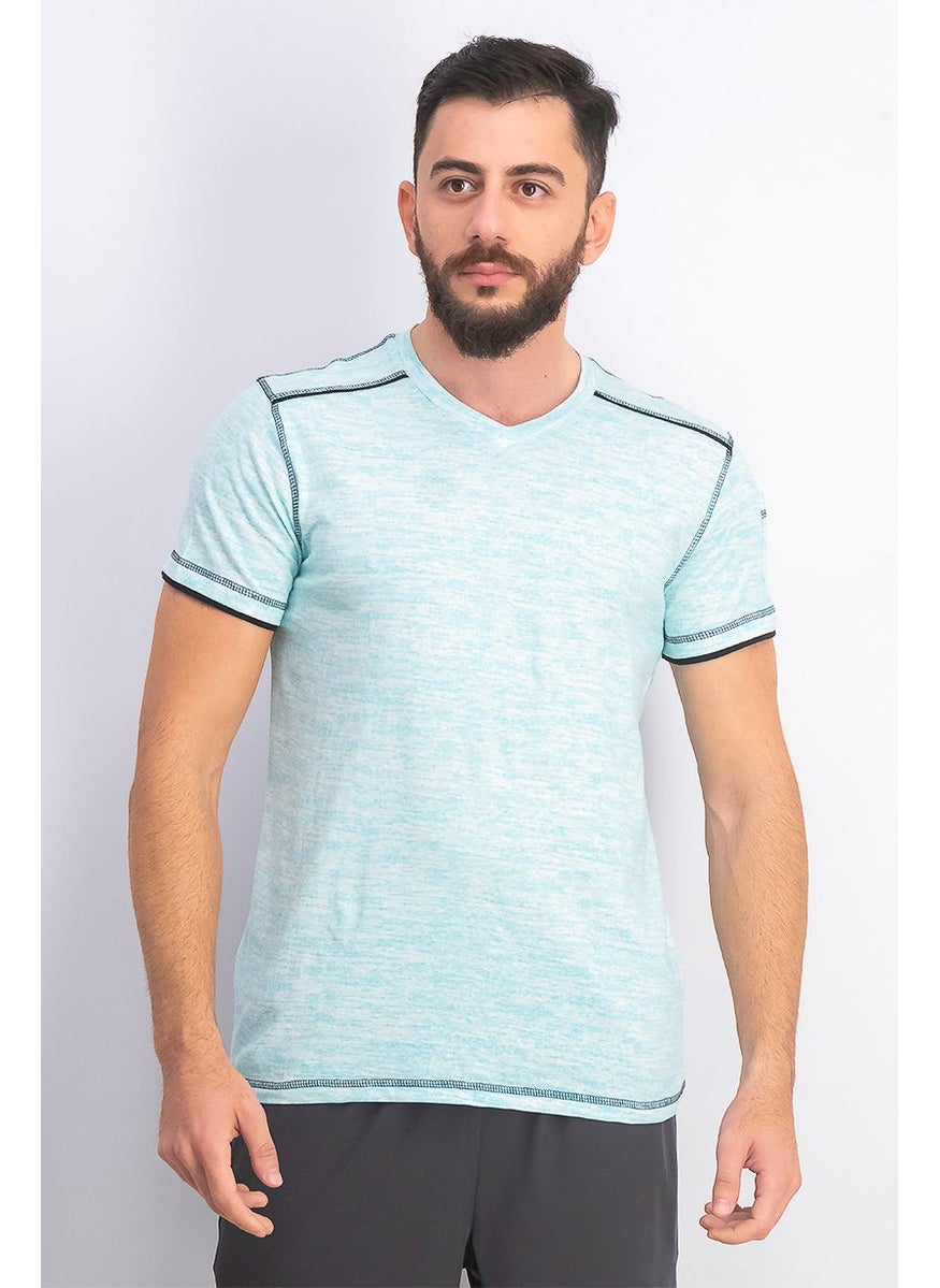 Modern Culture Men V-neck Heather Short Sleeve T-shirt, Sea Green  - Image 1