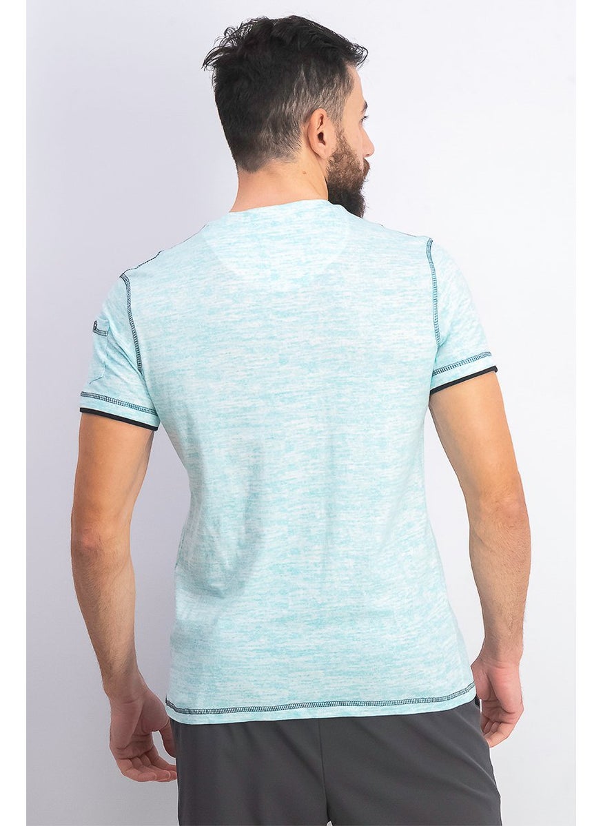 Modern Culture Men V-neck Heather Short Sleeve T-shirt, Sea Green  - Image 2