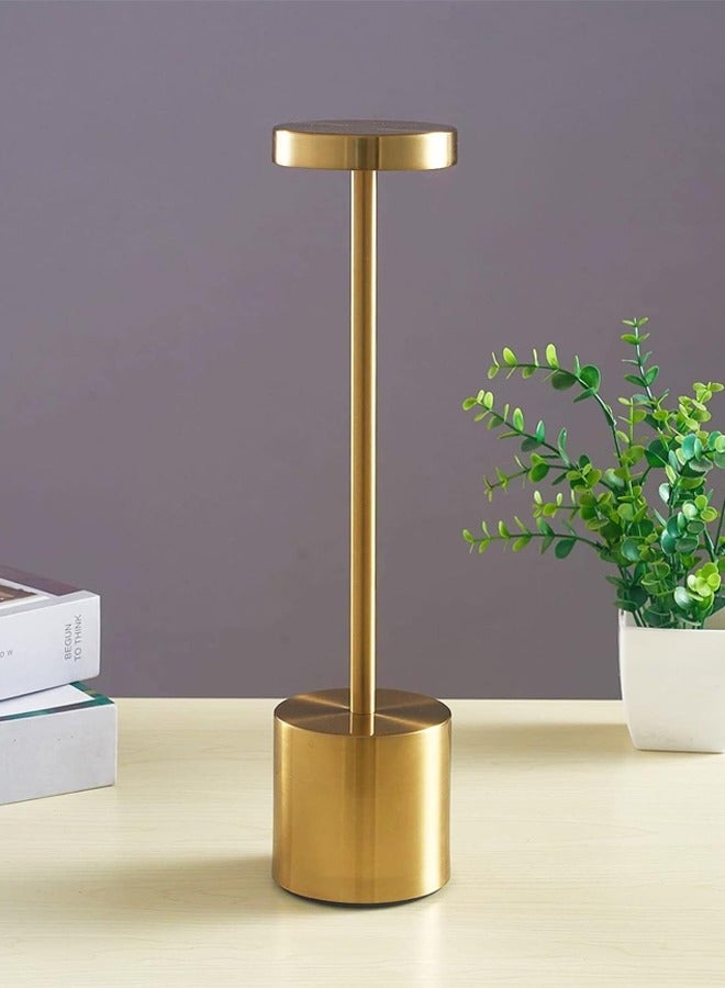 Taimi Rechargeable Cordless Metal Table Lamp Outdoor Portable Battery Operated Desk Lamps 3-Levels Brightness Wireless Powered Small Night Light for Restaurants Garden Patio Bedroom Gold - Image 1