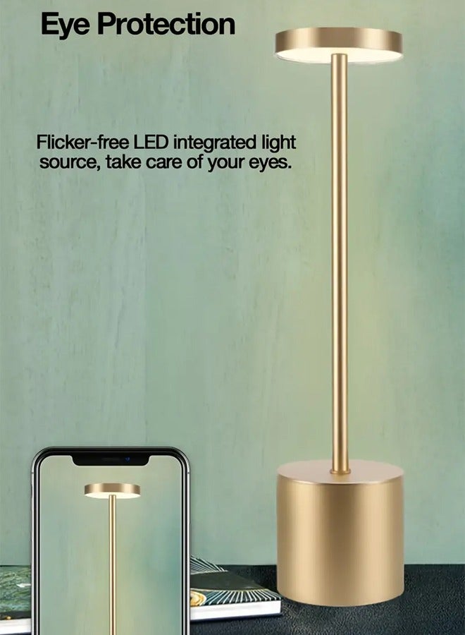 Taimi Rechargeable Cordless Metal Table Lamp Outdoor Portable Battery Operated Desk Lamps 3-Levels Brightness Wireless Powered Small Night Light for Restaurants Garden Patio Bedroom Gold - Image 4