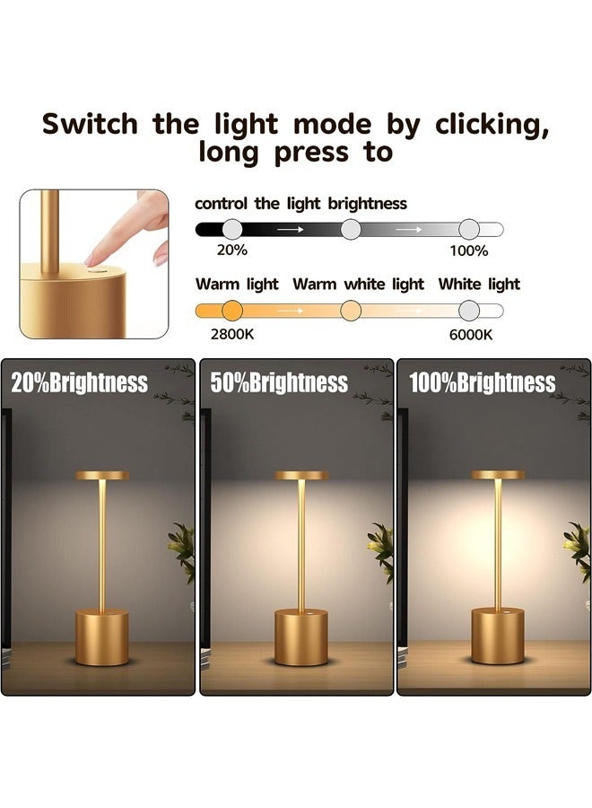 Taimi Rechargeable Cordless Metal Table Lamp Outdoor Portable Battery Operated Desk Lamps 3-Levels Brightness Wireless Powered Small Night Light for Restaurants Garden Patio Bedroom Gold - Image 5