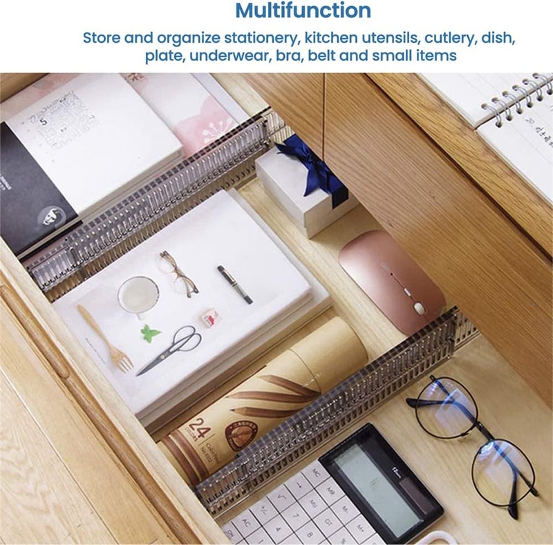 neotimely Drawer Dividers Organizers, Expandable from 10-21Inch Kitchen Drawer Organizer, Clear Plastic Drawers Separators, Adjustable Divider with Foam Ends for Clothing, Kitchen Utensils and Office (4 Pack) - Image 3