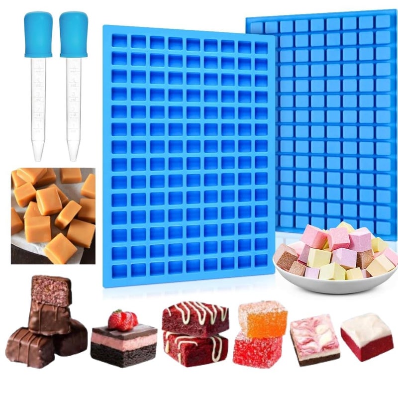 LEGACYCART 126 Cavity Mini Square Silicone Mould with 2 Droppers for Candy Chocolate Gummy Caramel Ganache Ice Cubes Jelly Truffles Pralines Marshmallow Sour Chewable Candy Cake Decor - Image 1