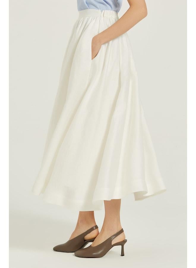 Mısırlı 1951 Ecru Pocket-Detail Long A-Line Skirt. - Image 3