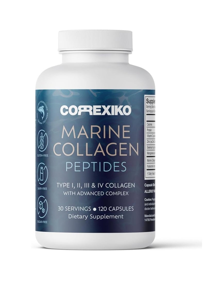 CORREXIKO Marine Collagen Supplement Pills - Hair, Skin & Nails - 1800mg Hydrolyzed Peptides per Serving - Added Hyaluronic Acid, Vitamin C & Minerals - For Men & Women - 120 Capsules 30 Day Supply - Image 1