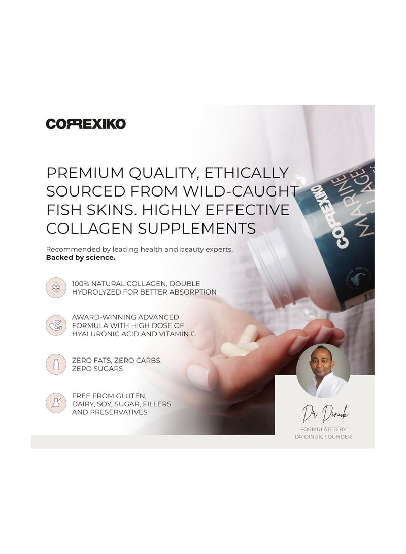CORREXIKO Marine Collagen Supplement Pills - Hair, Skin & Nails - 1800mg Hydrolyzed Peptides per Serving - Added Hyaluronic Acid, Vitamin C & Minerals - For Men & Women - 120 Capsules 30 Day Supply - Image 3