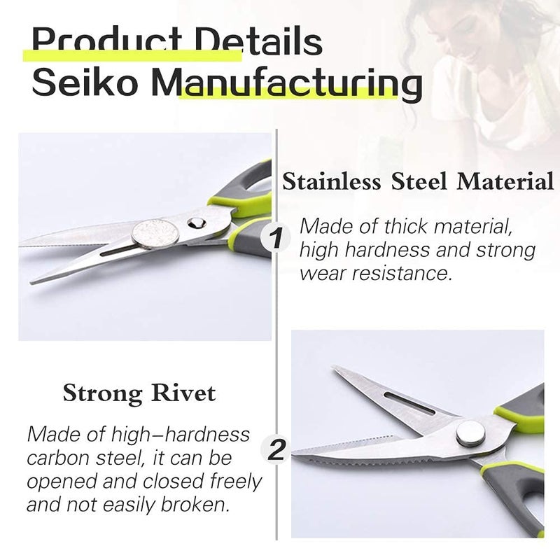 DARKFISH Kitchen Scissors Stainless Steel Shears Heavy Duty Household Scissors with Magnetic Holder for Chicken Fish Seafood Cutter Peeler Opener Slicer  - Image 3