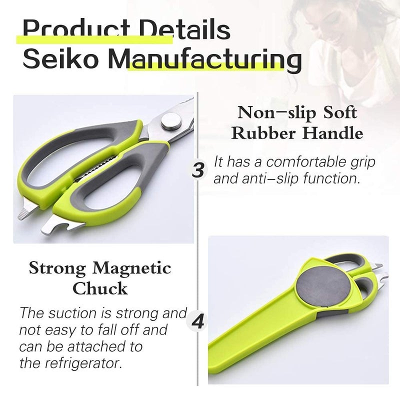 DARKFISH Kitchen Scissors Stainless Steel Shears Heavy Duty Household Scissors with Magnetic Holder for Chicken Fish Seafood Cutter Peeler Opener Slicer  - Image 4