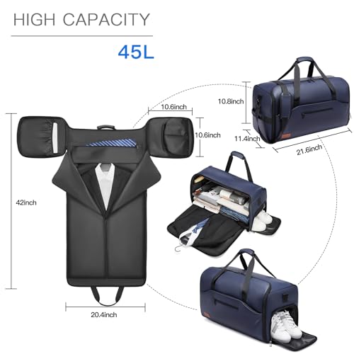 Moulyan Garment Bags for Travel,45L Carry on Convertible Garment Duffle bag for Men Women - 3 in 1 Hanging Suit Travel Bag with Shoulder Strap - Image 2