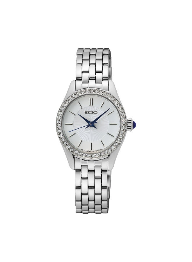 Seiko Women's Quartz Watch SUR539P1 | Crystal Bezel Stainless Steel Ladies Watch