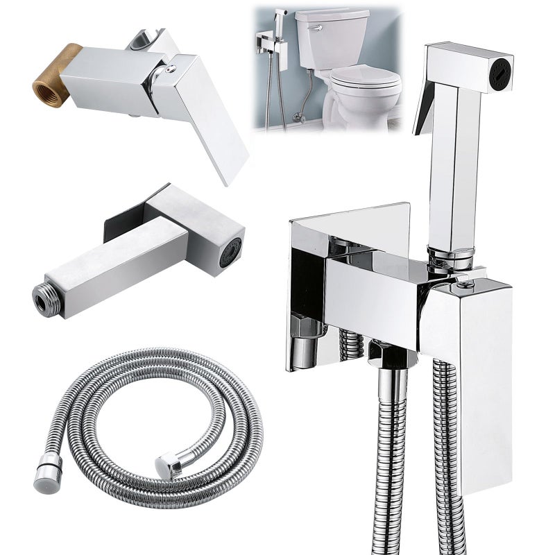 Luckam Warm Water Bidet Sprayer Faucet for Toilet with Hot and Cold Brass Rough-in Valve, Stainless Steel Square Handheld Bidet Attachment Set for Feminine, Pets and Baby Diaper Washing - Image 1