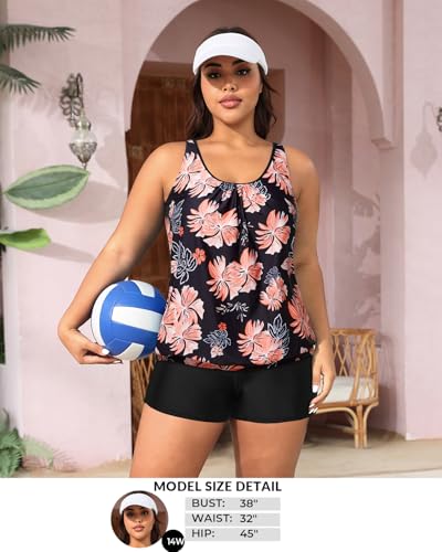 Aqua Eve Two Piece Women's Tankini Swimsuits Blouson Swim Tank Top with Shorts Modest Bathing Suits Black Floral XL - Image 5