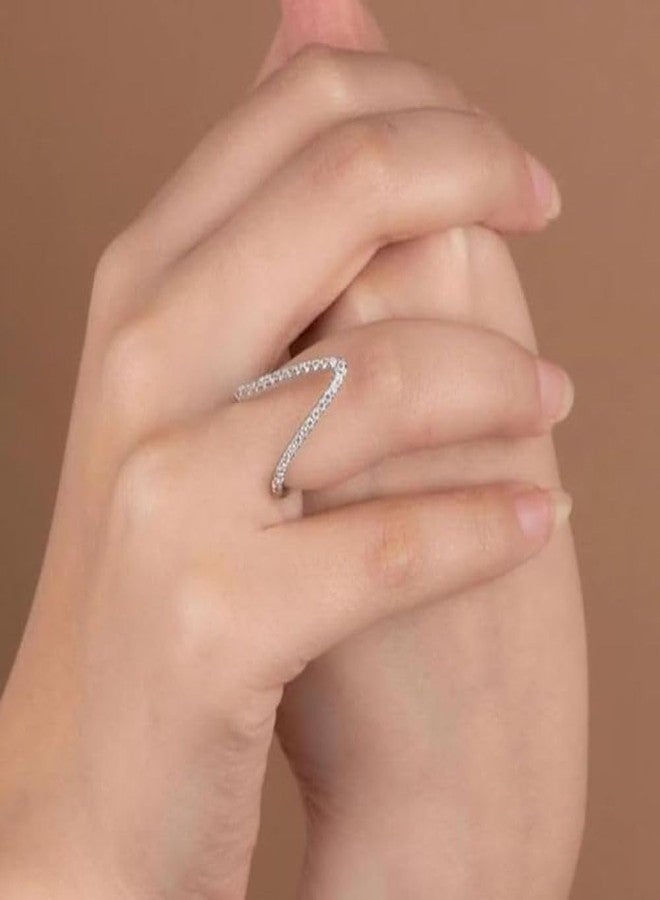 ZEELLO V-Shaped Diamond Ring, Chevron Design, Stackable Band - Image 3