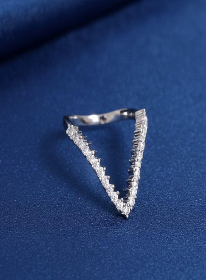 ZEELLO V-Shaped Diamond Ring, Chevron Design, Stackable Band - Image 2