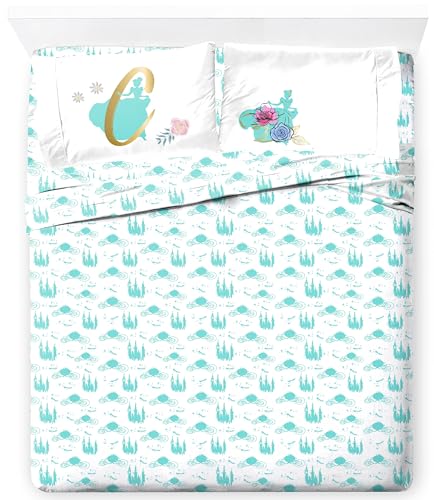 Jay Franco Kids Sheet Set with Fitted Flat Sheets Pillow Cover UltraSoft Bedding with Pillowcase for Room Decor Blue Princess Cinderella 4 Piece Queen - Image 1