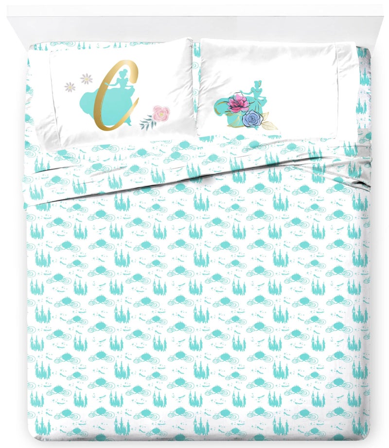 Jay Franco Kids Sheet Set with Fitted Flat Sheets Pillow Cover UltraSoft Bedding with Pillowcase for Room Decor Blue Princess Cinderella 4 Piece Queen - Image 2