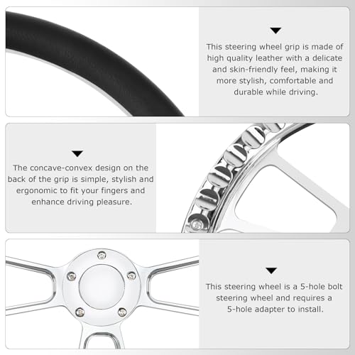 QYMOPAY 5-hole 5-bolt Steering Wheel, 14 Inch Leather Racing Steering Wheel with Horn Button, Car Interior Accessories, Car Tuning Replacement Parts - Image 3