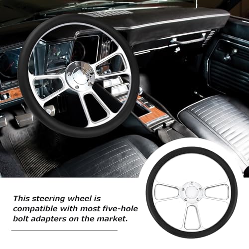 QYMOPAY 5-hole 5-bolt Steering Wheel, 14 Inch Leather Racing Steering Wheel with Horn Button, Car Interior Accessories, Car Tuning Replacement Parts - Image 5