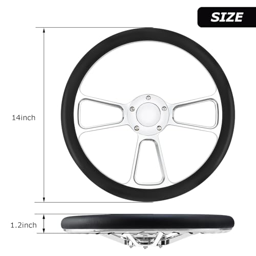 QYMOPAY 5-hole 5-bolt Steering Wheel, 14 Inch Leather Racing Steering Wheel with Horn Button, Car Interior Accessories, Car Tuning Replacement Parts - Image 2