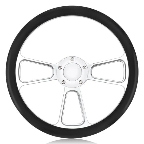 QYMOPAY 5-hole 5-bolt Steering Wheel, 14 Inch Leather Racing Steering Wheel with Horn Button, Car Interior Accessories, Car Tuning Replacement Parts - Image 1