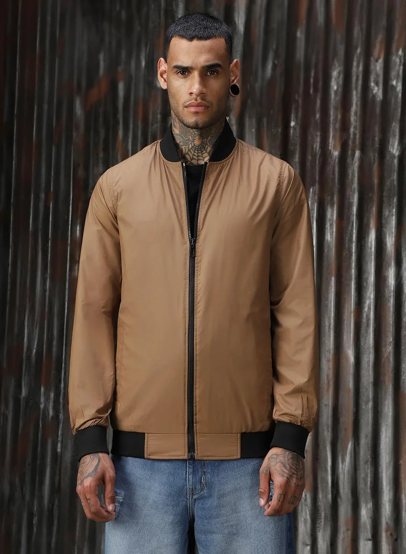 HIGH STAR brown Men's Green 100% Polyester Solid Relaxed Fit Jacket for Men | Best Price UAE