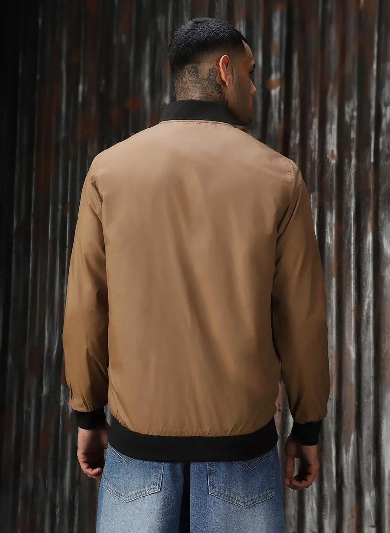 HIGH STAR brown Men's Green 100% Polyester Solid Relaxed Fit Jacket for Men | Best Price UAE