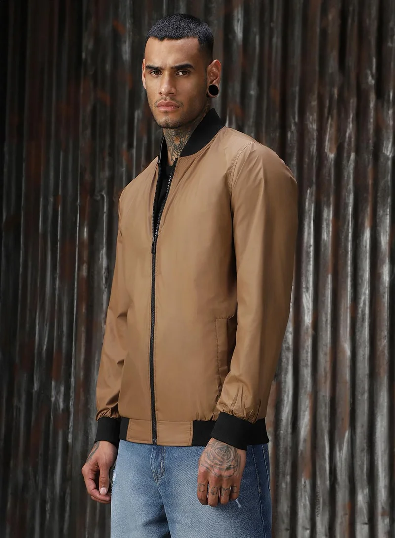 HIGH STAR Men's Green 100% Polyester Solid Relaxed Fit Jacket