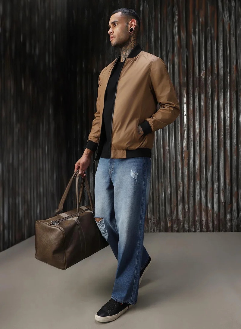 HIGH STAR brown Men's Green 100% Polyester Solid Relaxed Fit Jacket for Men | Best Price UAE