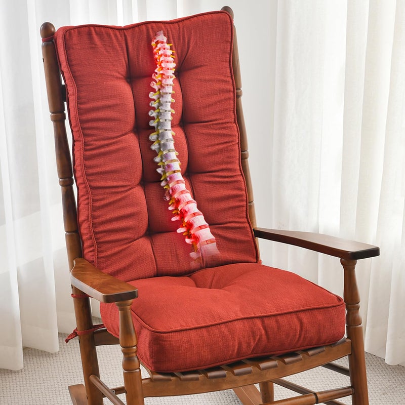 وسائد كرسي هزاز من صن روكس مصنوعة من رغوة الذاكرة بحجم جامبو مقاومة للماء وغير قابلة للانزلاق مجموعة وسائد مقعد وظهر مع روابط للاستخدام الداخلي والخارجي 2 قطعة بلون بورغندي