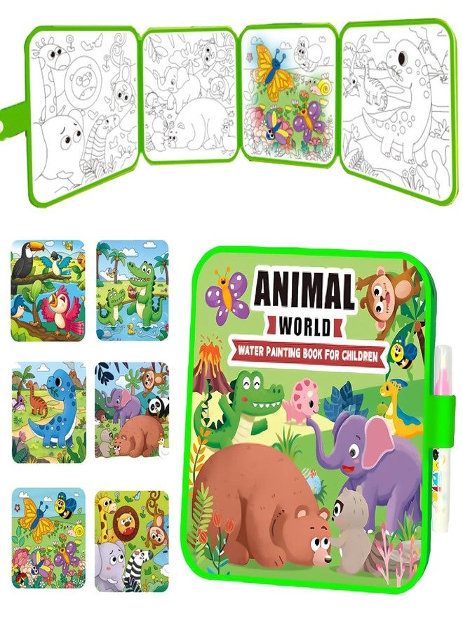 CartHome كتاب تلوين ورقي مائي، كتاب سحري للأطفال من عمر سنتين إلى خمس سنوات، لعبة تلوين سحرية ممتعة وقابلة لإعادة الاستخدام مع قلم مائي، محطة رسم تعليمية للأطفال، مناسبة للتعليم المبكر (حديقة حيوان). - Image 1