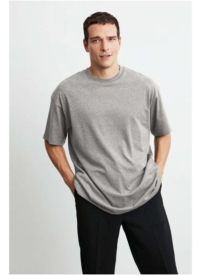 جريميلانج Jett Men's Oversize Fit 100% Cotton Heavy Texture Mélange T-Shirt